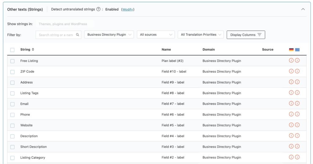 Translating field labels